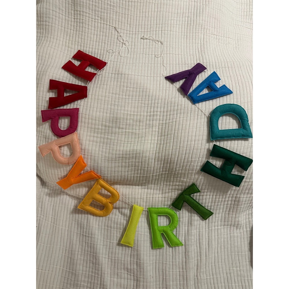 Rainbow Felt Happy Birthday Banner Adjustable Multi Color Padded Letter Decor